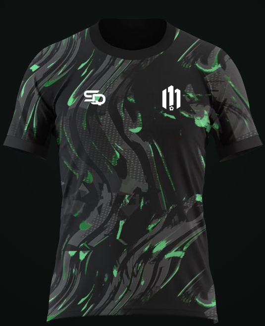 M11 Football Coaching match shirt in the unified black and green pattern