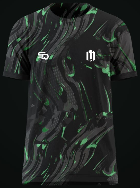 M11 Football Coaching training tee in the unified black and green pattern